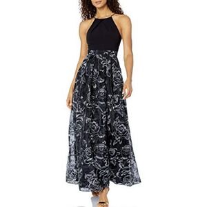 Aidan Mattox Dress Embroidered Floral Gown Sleeveless Ponte Rose Crepe 6